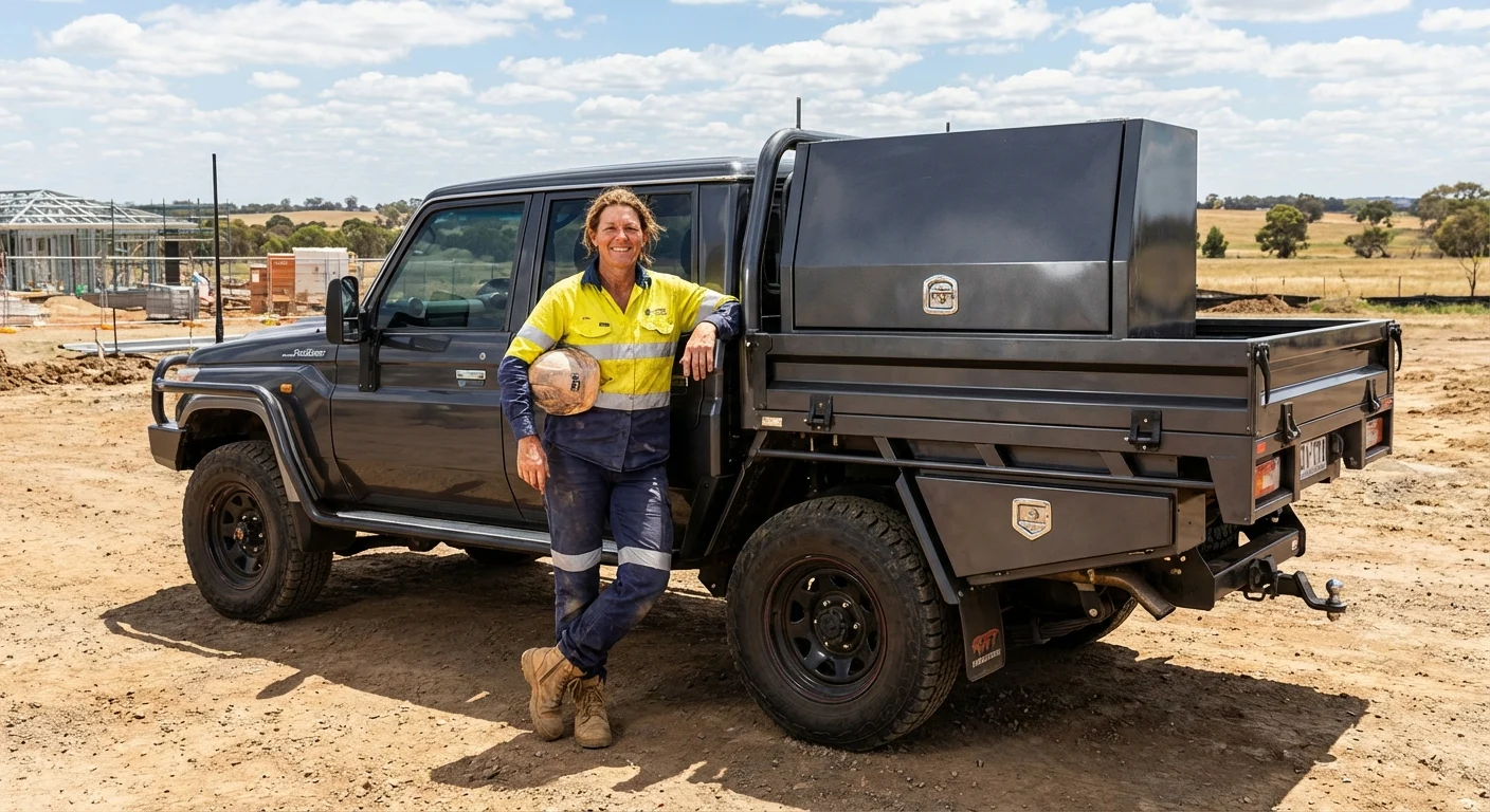 Happy tradie with her ute